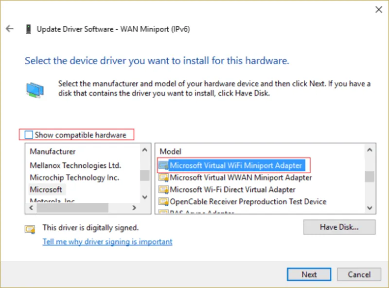 Microsoft virtual wifi miniport adapter 7 1