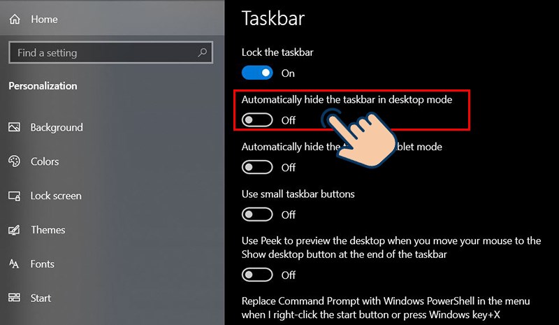 Cách ẩn (tắt) thanh công cụ Taskbar trên màn hình máy tính Win 10-