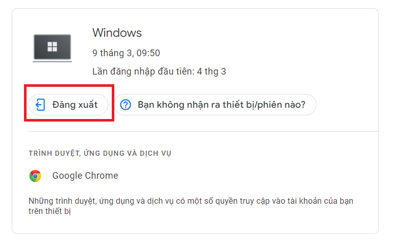 Chọn Đăng xuất để hoàn tất