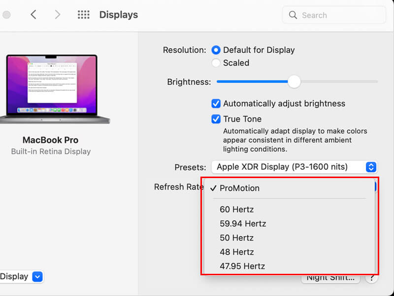 Chọn tần số quét phù hợp trên MacBook
