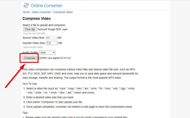 Giảm dung lượng video online bằng Converter
