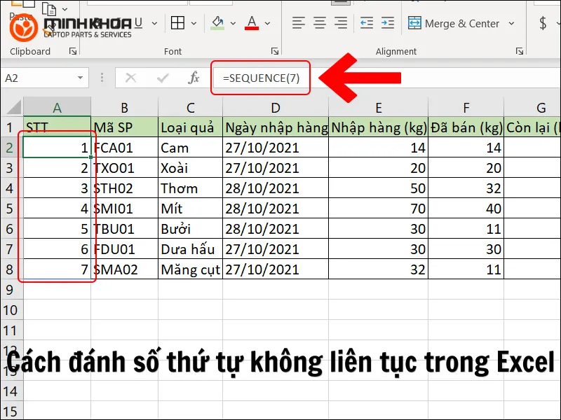3 cách đánh số thứ tự không liên tục trong Excel 1 Cách đánh số thứ tự không liên tục trong Excel