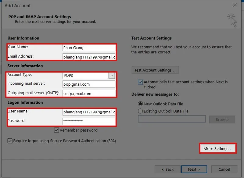 Cai dat Outlook tren may tinh 9