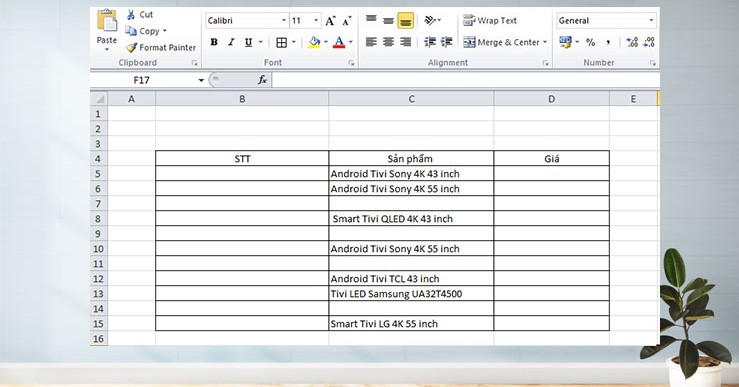 Mở File Excel với bảng dữ liệu có các dòng trống