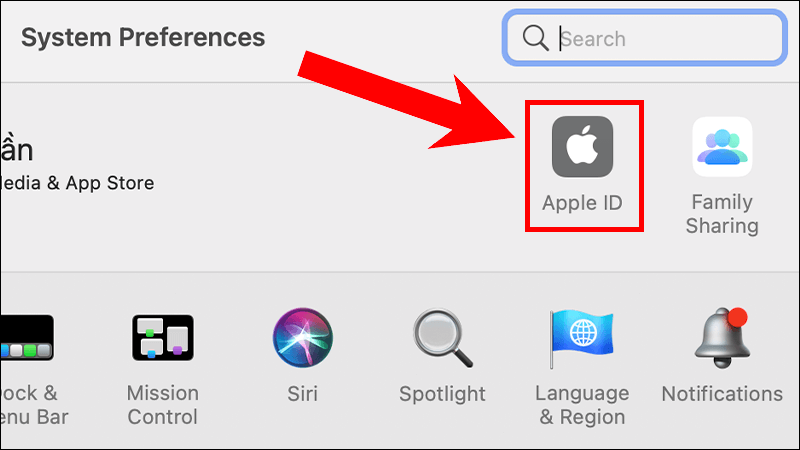 Nhấn vào mục Apple ID để Đăng xuất khỏi iCloud