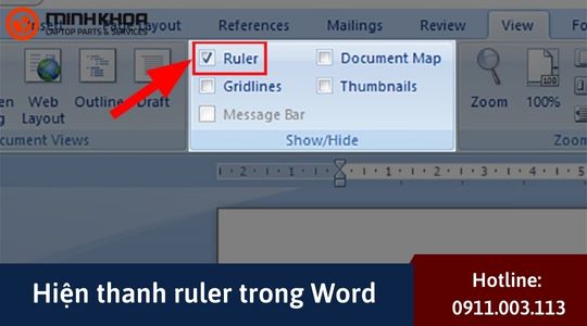 hien thanh ruler trong Word