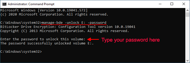 Mở khóa BitLocker bằng Command Prompt 