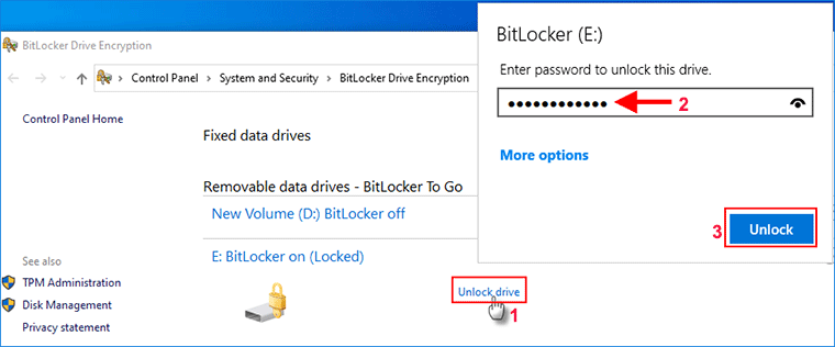 Mở khóa BitLocker từ Bảng điều khiển