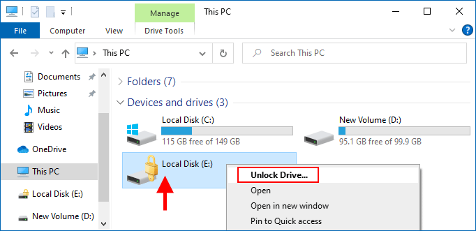 Mở khóa ổ đĩa được mã hóa BitLocker từ File Explorer