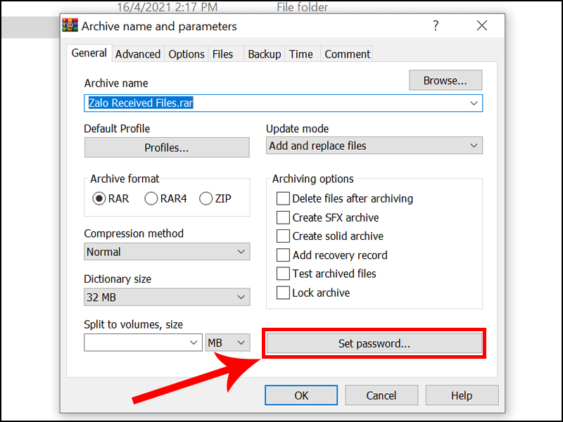 Sử dụng phần mềm WinRAR để đặt pass cho Folder
