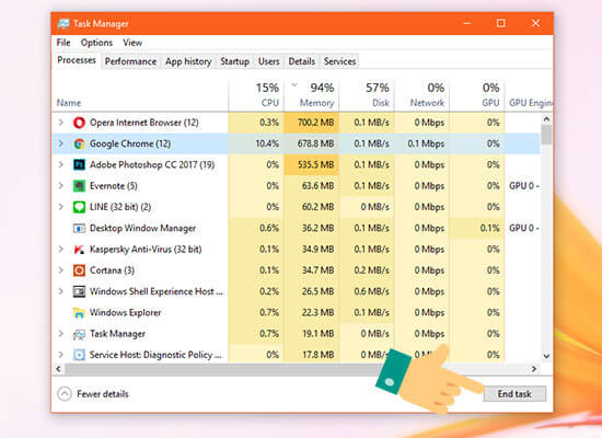 Sử dụng Task Manager để sửa lỗi Full Disk
