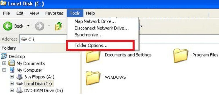 Cách hiện đuôi file trên Windows XP