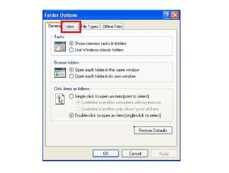 Cách hiện đuôi file trên Windows XP