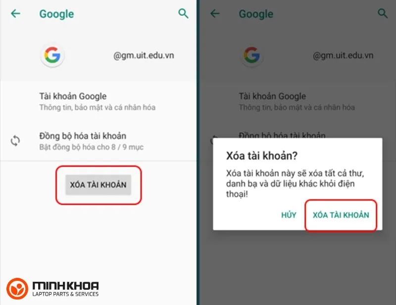 Cach xoa tai khoan Google Android 9