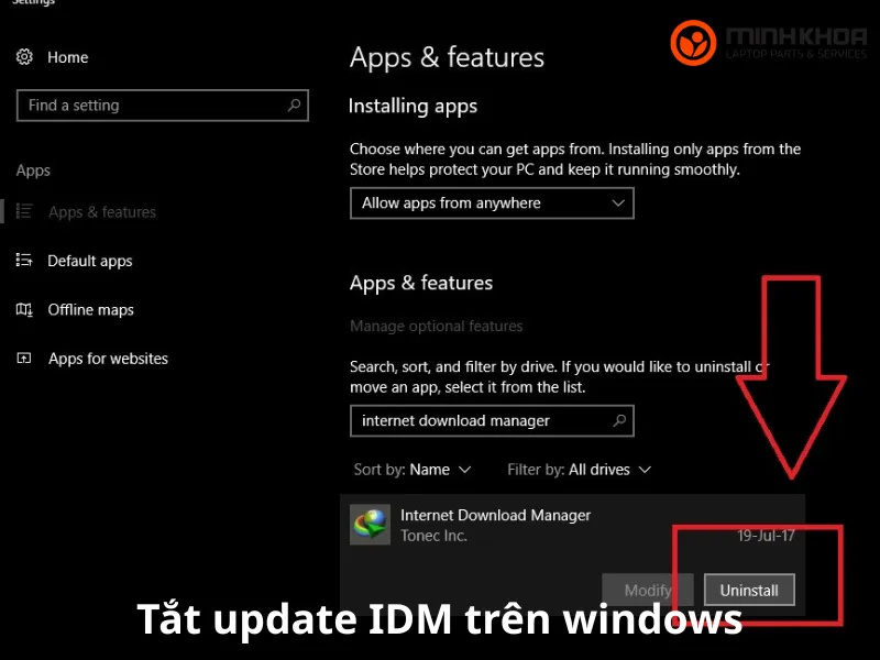 Tắt update IDM trên windows
