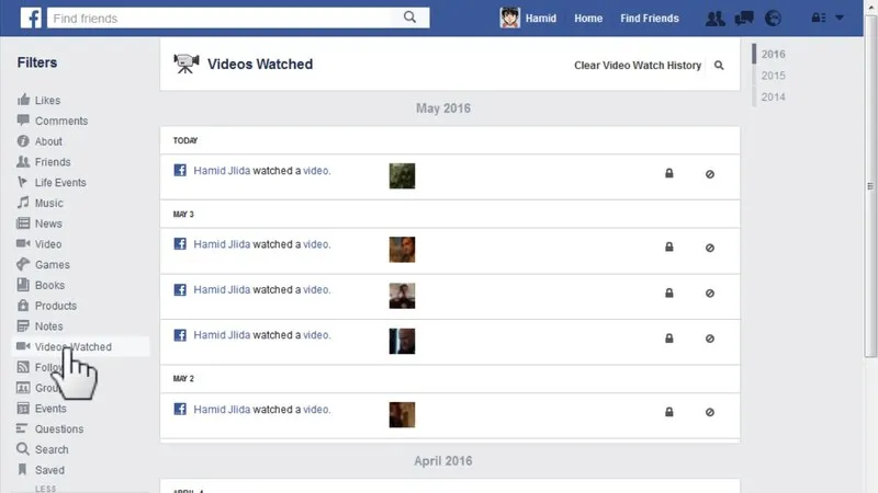 Xoa video da xem tren Watch Facebook tren may tinh 16