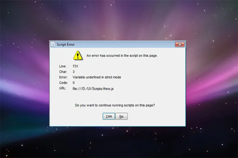 An error has occurred in the script on this page 9