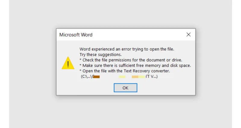 BỎ TÚI 5+ sửa lỗi Word experienced an error trying to open the file 3 Word experienced an error trying to open the file 32