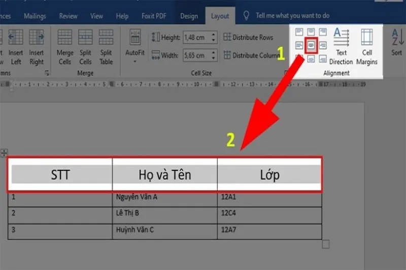 Can chu vao giua o trong word 2010 14