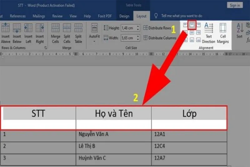 Can chu vao giua o trong word 2010 15