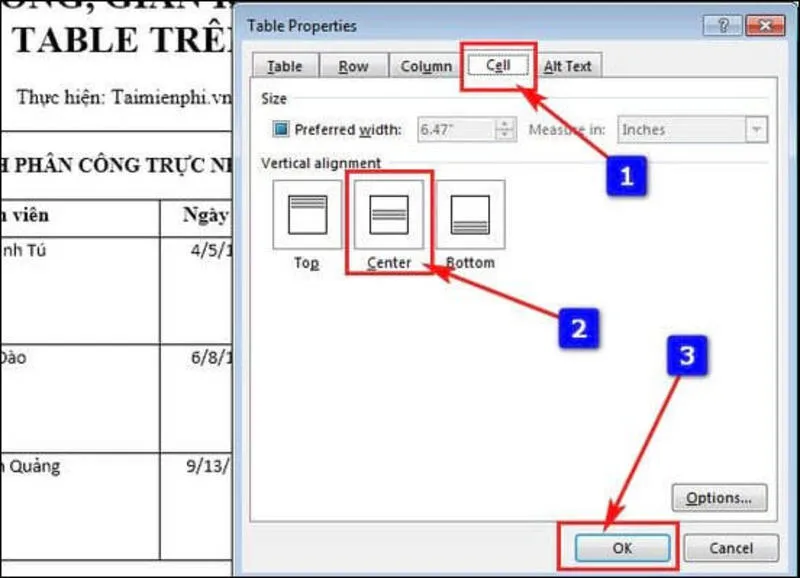 Can chu vao giua o trong word 2010 2