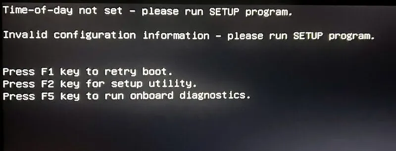 Loi Time of day not set – please run SETUP program 21