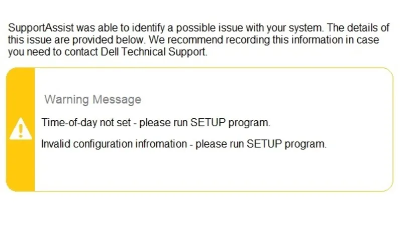 Loi Time of day not set – please run SETUP program 23