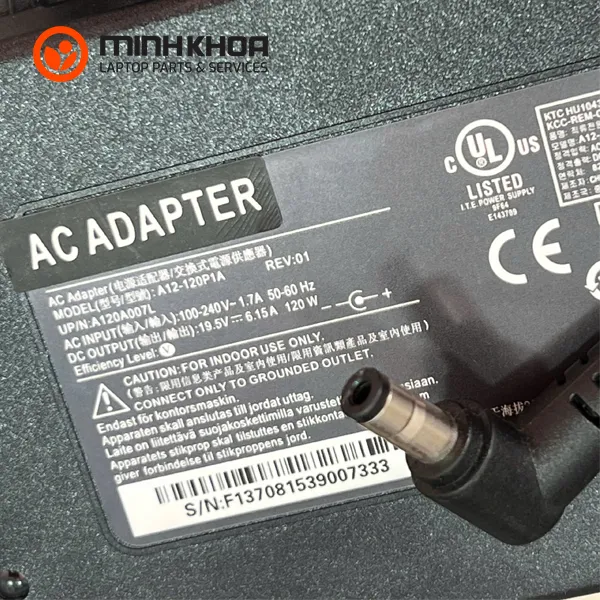 Sạc laptop MSI 19.5V-6.15A 120W đầu thường 5.5×2.5mm Zin (1) Sac laptop MSI 19.5V 6.15A 120W dau thuong 5.5×2.5mm Zin 1