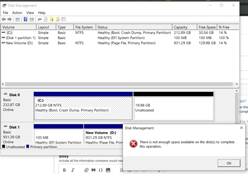 Loi there is not enough space on the disk 23