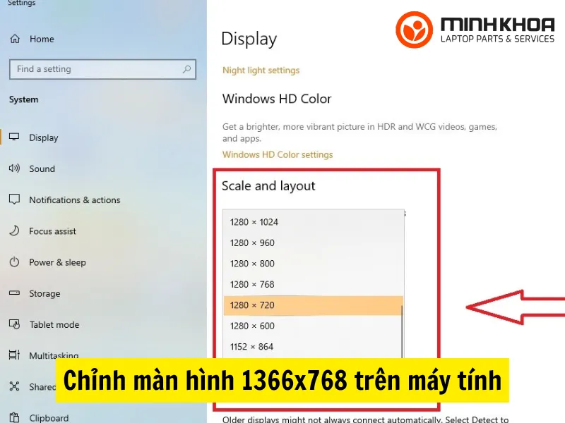 Chỉnh màn hình 1366x768 trên máy tính