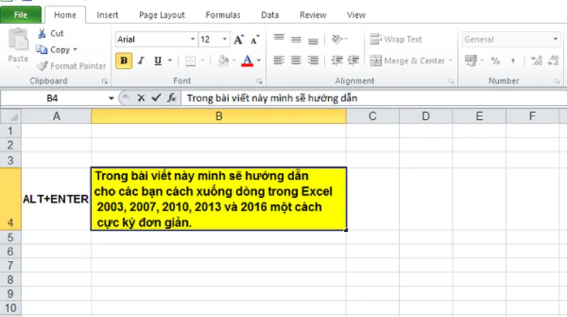 Xuong dong trong o Excel 9