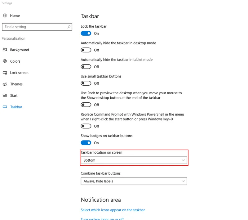 Chinh thanh taskbar xuong duoi 12