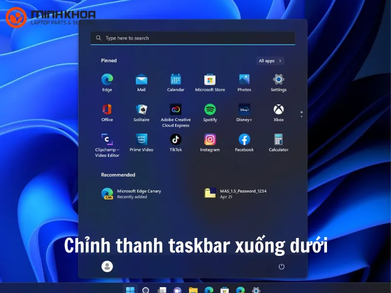 Chỉnh thanh taskbar xuống dưới