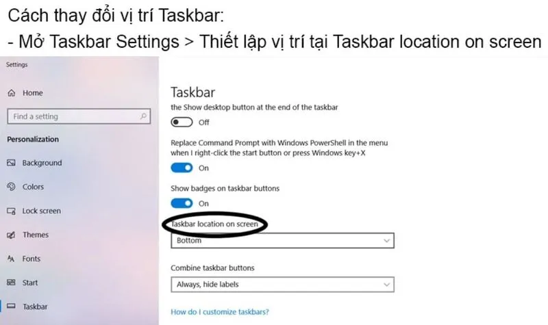 Chinh thanh taskbar xuong duoi 5